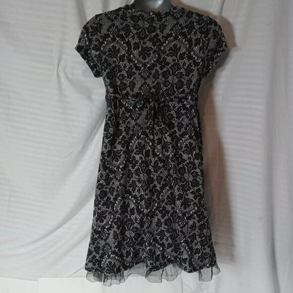Y2K Black Faux Lace Jersey Knit Girls Size 14 Dress Stretch Goth Party George - Picture 9 of 13